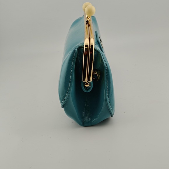 Miu Miu Clutch Bag Womens Mini Teal Green Faux Leather Chain Strap Box Set New - Picture 10 of 11